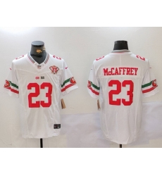 Men San Francisco 49ers 23 Christian McCaffrey White F U S E Mexico Faithful To The Bay Patch Vapor Limited Stitched Football Jersey 2 Men San Francisco 49ers 23 Christian McCaffrey White F U S E Mexico Faithful To The Bay Patch Vapor Limited Stitched Football Jersey 2