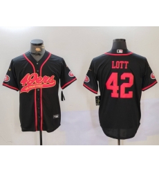 Men San Francisco 49ers 42 Ronnie Lott Black With Patch Cool Base Stitched Baseball Jersey 3 Men San Francisco 49ers 42 Ronnie Lott Black With Patch Cool Base Stitched Baseball Jersey 3