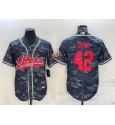 Men San Francisco 49ers 42 Ronnie Lott Grey Red Camo With Patch Cool Base Stitched Baseball Jersey Men San Francisco 49ers 42 Ronnie Lott Grey Red Camo With Patch Cool Base Stitched Baseball Jersey