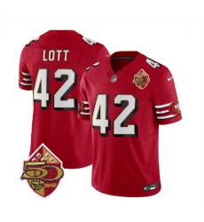 Men San Francisco 49ers 42 Ronnie Lott Red 2023 F U S E 50th Patch Throwback Stitched Football Jersey Men San Francisco 49ers 42 Ronnie Lott Red 2023 F U S E 50th Patch Throwback Stitched Football Jersey