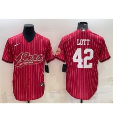 Men San Francisco 49ers 42 Ronnie Lott Red With Patch Cool Base Stitched Baseball Jersey Men San Francisco 49ers 42 Ronnie Lott Red With Patch Cool Base Stitched Baseball Jersey