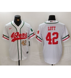 Men San Francisco 49ers 42 Ronnie Lott White With Patch Cool Base Stitched Baseball Jersey 3 Men San Francisco 49ers 42 Ronnie Lott White With Patch Cool Base Stitched Baseball Jersey 3