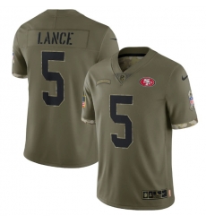 Men San Francisco 49ers 5 Trey Lance Olive 2022 Salute To Service Limited Stitched Jersey Men San Francisco 49ers 5 Trey Lance Olive 2022 Salute To Service Limited Stitched Jersey