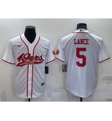 Men San Francisco 49ers 5 Trey Lance White Cool Base Stitched Baseball Jersey Men San Francisco 49ers 5 Trey Lance White Cool Base Stitched Baseball Jersey