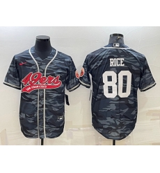 Men San Francisco 49ers 80 Jerry Rice Grey Camo With Patch Cool Base Stitched Baseball Jersey Men San Francisco 49ers 80 Jerry Rice Grey Camo With Patch Cool Base Stitched Baseball Jersey