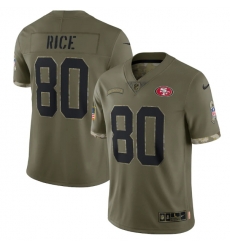 Men San Francisco 49ers 80 Jerry Rice Olive 2022 Salute To Service Limited Stitched Jersey Men San Francisco 49ers 80 Jerry Rice Olive 2022 Salute To Service Limited Stitched Jersey
