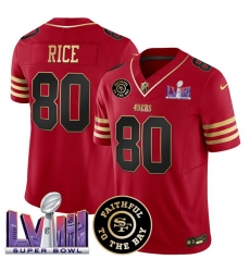 Men San Francisco 49ers 80 Jerry Rice Red 2025 F U S E  Faithful  26 Super Bowl LVIII Patch Vapor Limited Stitched Football Jersey