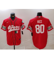 Men San Francisco 49ers 80 Jerry Rice Red With Patch Cool Base Stitched Baseball Jersey 2 Men San Francisco 49ers 80 Jerry Rice Red With Patch Cool Base Stitched Baseball Jersey 2