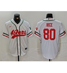 Men San Francisco 49ers 80 Jerry Rice White With Patch Cool Base Stitched Baseball Jersey Men San Francisco 49ers 80 Jerry Rice White With Patch Cool Base Stitched Baseball Jersey