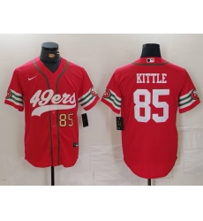 Men San Francisco 49ers 85 George Kittle Red With Patch Cool Base Stitched Baseball Jersey 3 Men San Francisco 49ers 85 George Kittle Red With Patch Cool Base Stitched Baseball Jersey 3