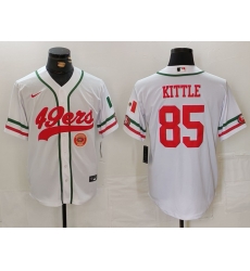 Men San Francisco 49ers 85 George Kittle White With Patch Cool Base Stitched Baseball Jersey 1 Men San Francisco 49ers 85 George Kittle White With Patch Cool Base Stitched Baseball Jersey 1