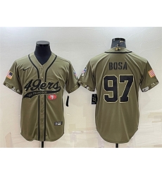 Men San Francisco 49ers 97 Nick Bosa 2022 Olive Salute To Service Cool Base Stitched Baseball Jersey Men San Francisco 49ers 97 Nick Bosa 2022 Olive Salute To Service Cool Base Stitched Baseball Jersey