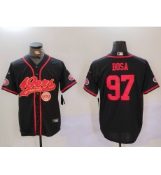 Men San Francisco 49ers 97 Nick Bosa Black With Patch Cool Base Stitched Baseball Jersey Men San Francisco 49ers 97 Nick Bosa Black With Patch Cool Base Stitched Baseball Jersey