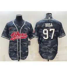 Men San Francisco 49ers 97 Nick Bosa Grey Camo With Patch Cool Base Stitched Baseball Jersey Men San Francisco 49ers 97 Nick Bosa Grey Camo With Patch Cool Base Stitched Baseball Jersey