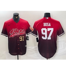 Men San Francisco 49ers 97 Nick Bosa Red Black With Patch Cool Base Stitched Baseball jerseys 2 Men San Francisco 49ers 97 Nick Bosa Red Black With Patch Cool Base Stitched Baseball jerseys 2