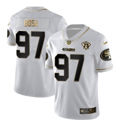 Men San Francisco 49ers 97 Nick Bosa White Gold 75th Anniversary Stitched Jersey Men San Francisco 49ers 97 Nick Bosa White Gold 75th Anniversary Stitched Jersey