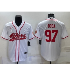 Men San Francisco 49ers 97 Nick Bosa White Red Cool Base Stitched Baseball Jersey Men San Francisco 49ers 97 Nick Bosa White Red Cool Base Stitched Baseball Jersey