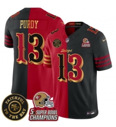 Men San Francisco 49ers Active Player Custom Black Red Splite F U S E Faithful To The Bay Patch And 5x Super Bowl Champions Patch Vapor Limited Stitched F Men San Francisco 49ers Active Player Custom Black Red Splite F U S E Faithful To The Bay Patch And 5x Super Bowl Champions Patch Vapor Limited Stitched F