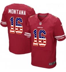 Mens Nike San Francisco 49ers 16 Joe Montana Elite Red Home USA Flag Fashion NFL Jersey Mens Nike San Francisco 49ers 16 Joe Montana Elite Red Home USA Flag Fashion NFL Jersey
