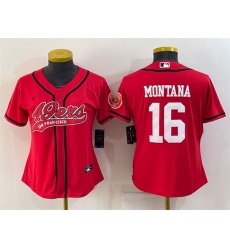 Women San Francisco 49ers 16 Joe Montana Red With Patch Cool Base Stitched Baseball Jersey Women San Francisco 49ers 16 Joe Montana Red With Patch Cool Base Stitched Baseball Jersey
