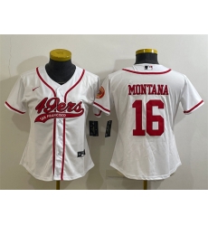 Women San Francisco 49ers 16 Joe Montana White With Patch Cool Base Stitched Baseball Jersey Women San Francisco 49ers 16 Joe Montana White With Patch Cool Base Stitched Baseball Jersey