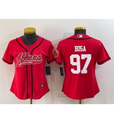 Women San Francisco 49ers 97 Nick Bosa Red With Patch Cool Base Stitched Baseball Jersey Women San Francisco 49ers 97 Nick Bosa Red With Patch Cool Base Stitched Baseball Jersey