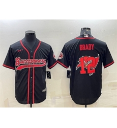 Men Tampa Bay Buccaneers 12 Tom Brady Black Team Big Logo With Patch Cool Base Stitched Baseball Jersey Men Tampa Bay Buccaneers 12 Tom Brady Black Team Big Logo With Patch Cool Base Stitched Baseball Jersey