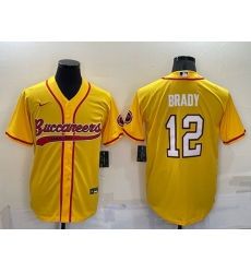 Men Tampa Bay Buccaneers 12 Tom Brady Yellow Cool Base Stitched Baseball Jersey Men Tampa Bay Buccaneers 12 Tom Brady Yellow Cool Base Stitched Baseball Jersey