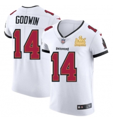 Men Tampa Bay Buccaneers 14 Chris Godwin Men Super Bowl LV Champions Patch Nike White Vapor Elite Jersey Men Tampa Bay Buccaneers 14 Chris Godwin Men Super Bowl LV Champions Patch Nike White Vapor Elite Jersey