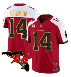 Men Tampa Bay Buccaneers 14 Chris Godwin Red White F U S E With 1 Star C Ptach And Florida Patch Gold Trim Vapor Stitched Jersey Men Tampa Bay Buccaneers 14 Chris Godwin Red White F U S E With 1 Star C Ptach And Florida Patch Gold Trim Vapor Stitched Jersey