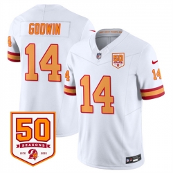 Men Tampa Bay Buccaneers 14 Chris Godwin White 2025 F U S E  50th Anniversary Patch Vapor Limited Stitched Jersey