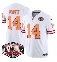 Men Tampa Bay Buccaneers 14 Chris Godwin White F U S E 2024 NFC South Champions Limited Stitched Jersey Men Tampa Bay Buccaneers 14 Chris Godwin White F U S E 2024 NFC South Champions Limited Stitched Jersey