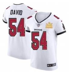 Men Tampa Bay Buccaneers 54 Lavonte David Men Super Bowl LV Champions Patch Nike White Vapor Elite Jersey Men Tampa Bay Buccaneers 54 Lavonte David Men Super Bowl LV Champions Patch Nike White Vapor Elite Jersey