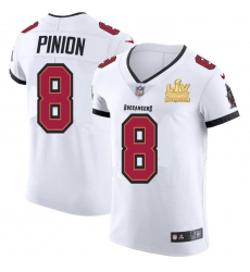 Men Tampa Bay Buccaneers 8 Bradley Pinion Men Super Bowl LV Champions Patch Nike White Vapor Elite Jersey Men Tampa Bay Buccaneers 8 Bradley Pinion Men Super Bowl LV Champions Patch Nike White Vapor Elite Jersey