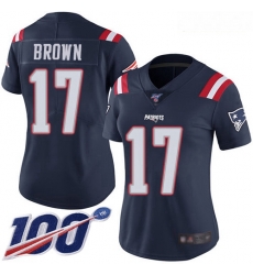 Patriots #17 Antonio Brown Navy Blue Women Stitched Football Limited Rush 100th Season Jersey Patriots #17 Antonio Brown Navy Blue Women Stitched Football Limited Rush 100th Season Jersey