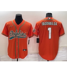 Men Miami Dolphins 1 Tua Tagovailoa Orange Cool Base Stitched Baseball Jersey Men Miami Dolphins 1 Tua Tagovailoa Orange Cool Base Stitched Baseball Jersey
