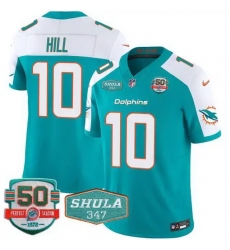 Men Miami Dolphins 10 Tyreek Hill Aqua F U S E With 347 Shula Patch And 50th Perfect Season Patch Vapor Limited Stitched Football Jersey Men Miami Dolphins 10 Tyreek Hill Aqua F U S E With 347 Shula Patch And 50th Perfect Season Patch Vapor Limited Stitched Football Jersey