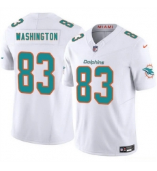 Men Miami Dolphins 83 Tahj Washington White 2025 F U S E Vapor Limited Stitched Football Jersey Men Miami Dolphins 83 Tahj Washington White 2025 F U S E Vapor Limited Stitched Football Jersey