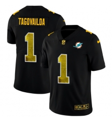 Miami Dolphins 1 Tua Tagovailoa Men Black Nike Golden Sequin Vapor Limited NFL Jersey Miami Dolphins 1 Tua Tagovailoa Men Black Nike Golden Sequin Vapor Limited NFL Jersey
