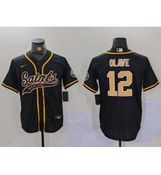 Men New Orleans Saints 12 Chris Olave Black Cool Base Stitched Baseball Jersey1 Men New Orleans Saints 12 Chris Olave Black Cool Base Stitched Baseball Jersey1