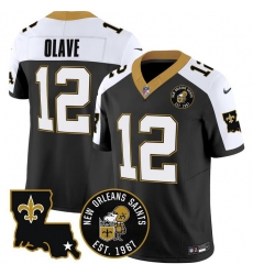 Men New Orleans Saints 12 Chris Olave Black F U S E EST 1967 Patch Vapor Stitched Jersey Men New Orleans Saints 12 Chris Olave Black F U S E EST 1967 Patch Vapor Stitched Jersey