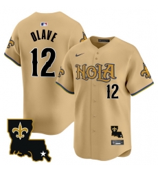Men New Orleans Saints 12 Chris Olave Gold Cool Base Stitched Baseball Jersey Men New Orleans Saints 12 Chris Olave Gold Cool Base Stitched Baseball Jersey