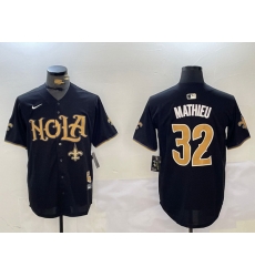 Men New Orleans Saints 32 Tyrann Mathieu Black Cool Base Stitched Baseball Jersey 2 Men New Orleans Saints 32 Tyrann Mathieu Black Cool Base Stitched Baseball Jersey 2