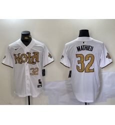 Men New Orleans Saints 32 Tyrann Mathieu White Cool Base Stitched Baseball Jersey 6 Men New Orleans Saints 32 Tyrann Mathieu White Cool Base Stitched Baseball Jersey 6