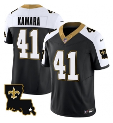 Men New Orleans Saints 41 Alvin Kamara Black White 2023 F U S E 1987 Legacy Vapor Stitched Jersey Men New Orleans Saints 41 Alvin Kamara Black White 2023 F U S E 1987 Legacy Vapor Stitched Jersey