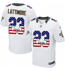 Mens Nike New Orleans Saints 23 Marshon Lattimore Elite White Road USA Flag Fashion NFL Jersey Mens Nike New Orleans Saints 23 Marshon Lattimore Elite White Road USA Flag Fashion NFL Jersey