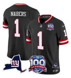 Men New York Giants 1 Malik Nabers Black 2024 F U S E 100th Season And State Patch Vapor Limited Stitched Football Jersey Men New York Giants 1 Malik Nabers Black 2024 F U S E 100th Season And State Patch Vapor Limited Stitched Football Jersey