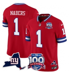 Men New York Giants 1 Malik Nabers Red 2024 F U S E 100th Season And State Patch Vapor Limited Stitched Football Jersey Men New York Giants 1 Malik Nabers Red 2024 F U S E 100th Season And State Patch Vapor Limited Stitched Football Jersey