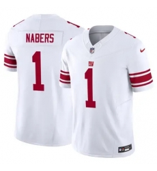 Men New York Giants 1 Malik Nabers White Vapor Nike Stitched Jersey Men New York Giants 1 Malik Nabers White Vapor Nike Stitched Jersey