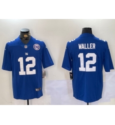 Men New York Giants 12 Darren Waller Blue With 100TH Season Patch Vapor Untouchable Limited Stitched Jersey 5 Men New York Giants 12 Darren Waller Blue With 100TH Season Patch Vapor Untouchable Limited Stitched Jersey 5